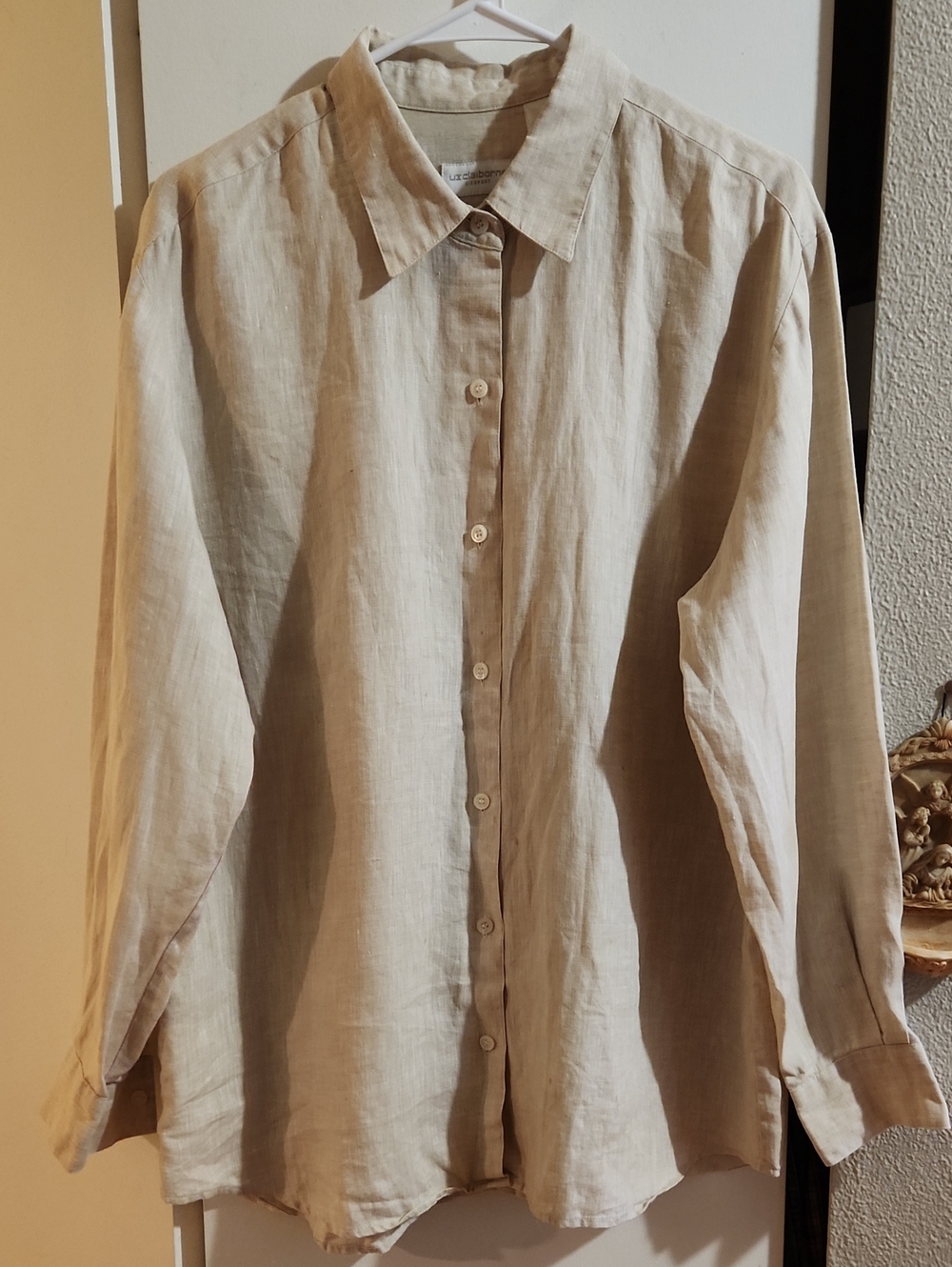 Women's Beige Liz Claiborne Linen Button-Up Blouse Sz L
